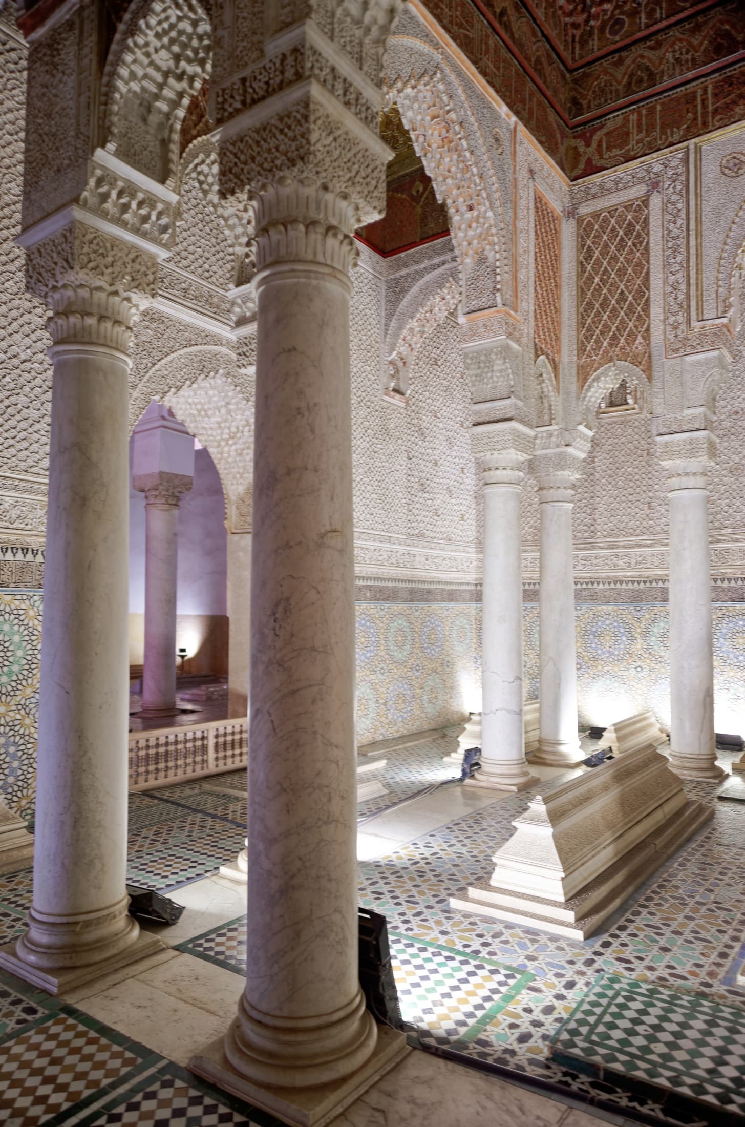 Marble columns and carved muqarnas of the Chamber of the Twelve Columns
