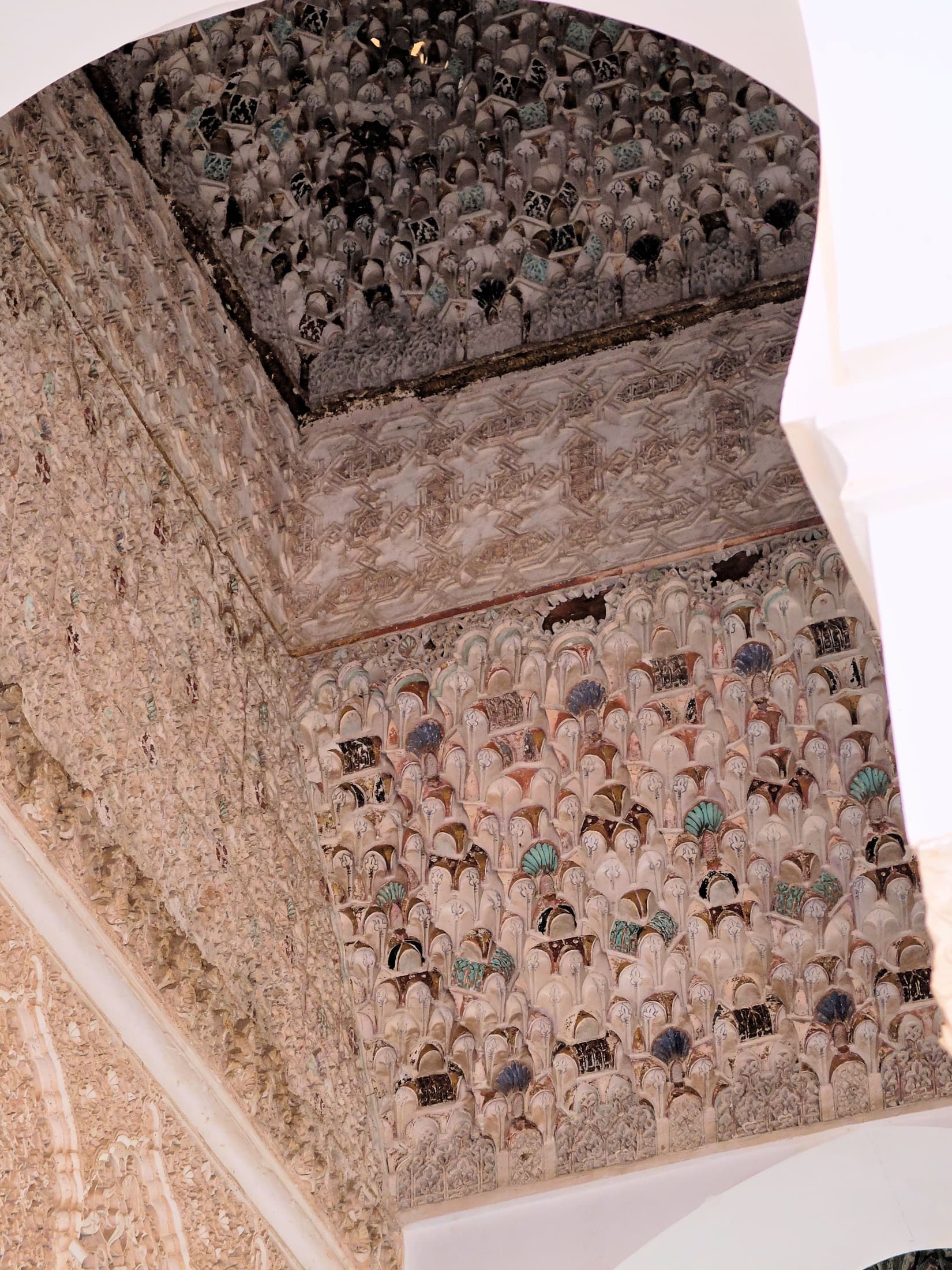 Muqarnas honeycomb ceiling above the mihrab at the Saadian Tombs
